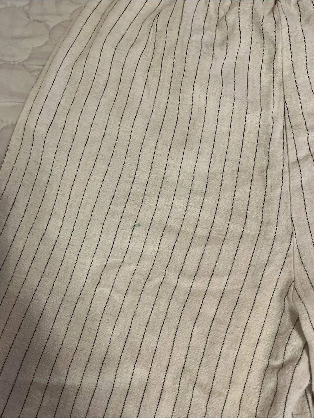 Zara Cream / Off White & Blue Vertical Striped Linen Blend Straight Leg Pants